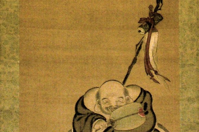 Hotei chevauchant un buffle avec un enfant chinois