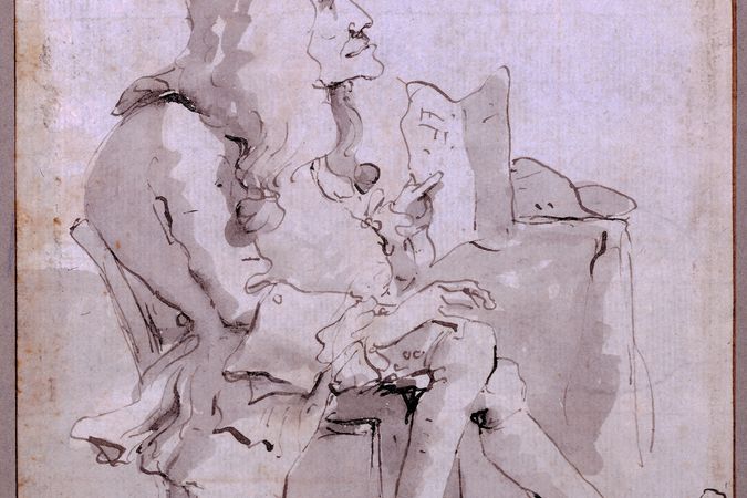Caricature of sitting man