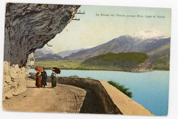 Postkarte mit Darstellung der Ponale-Straße zwischen Riva del Garda und dem Ledro-Tal