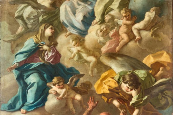 Our Lady intercedes with the Trinity for souls in purgatory