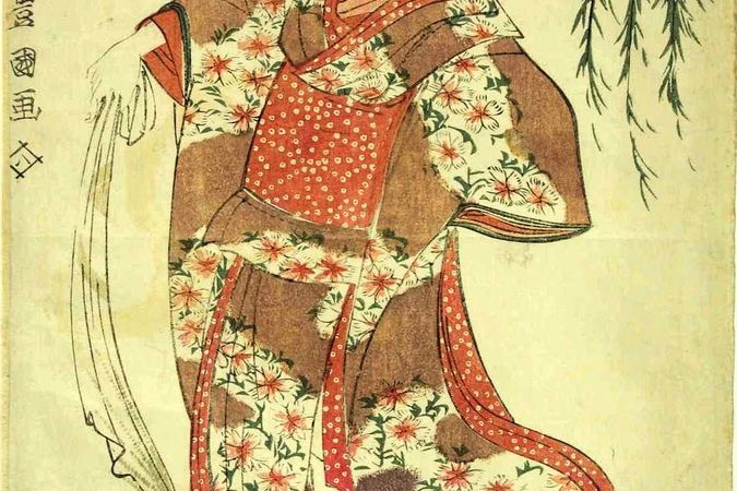 Geisha à la robe fleurie rouge