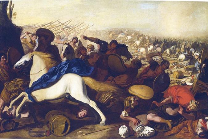 Batalla entre turcos y cristianos a caballo sacudido