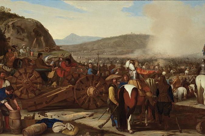 Batalla de caballeros españoles con cañones