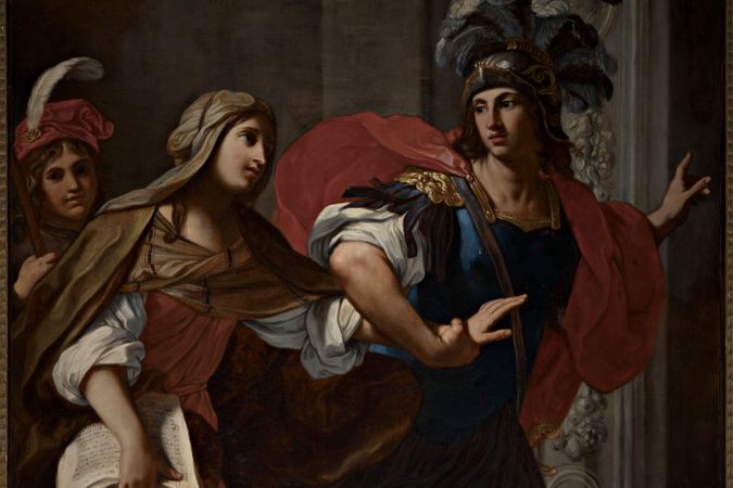 Alexander zwingt die Prophetin, den Tempel des Apollo in Delphi zu betreten