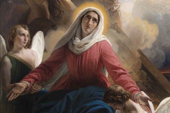 La Virgen de los Dolores con los ángeles y los símbolos de la Pasión