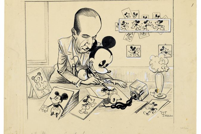 Etude et caricature de Walt Disney avec petite souris