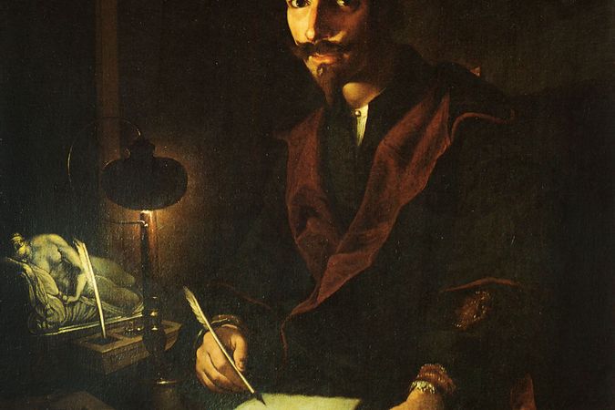 Retrato de un hombre escribiendo a la luz de una lámpara (¿autorretrato?)