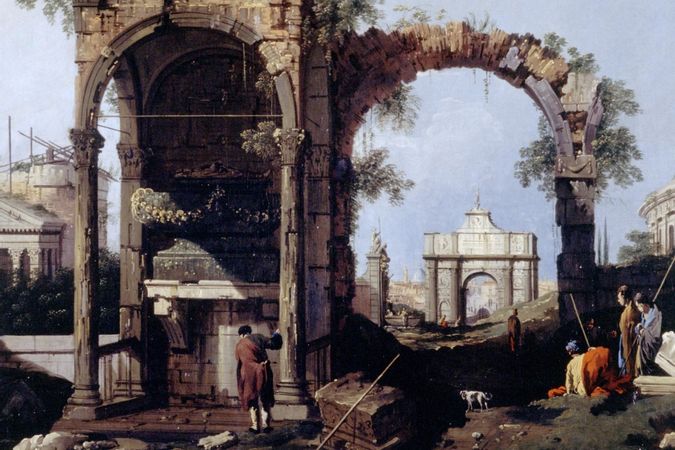 Capriccio mit Ruinen und klassizistischen Gebäuden