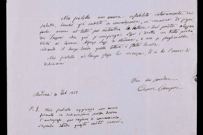 Lettre de Cesare Campori à Luigi Napoleone Cittadella