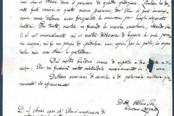 Carta de Giacomo Leopardi a Pietro Brighenti