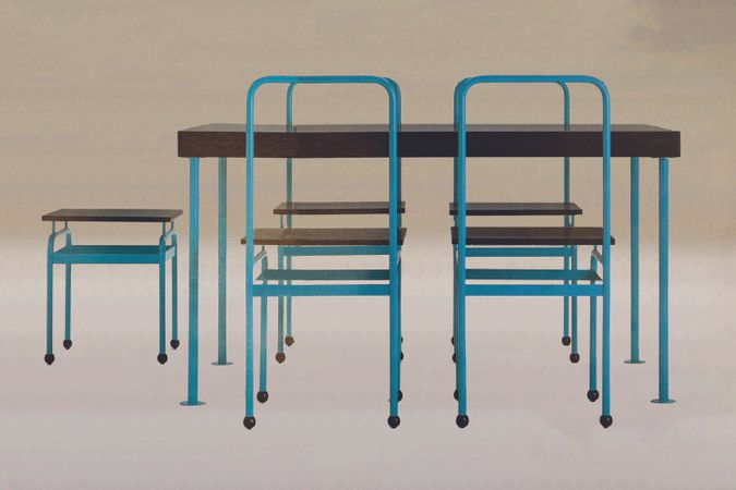 Tisch, Stühle und Hocker von J.J.P. Oud