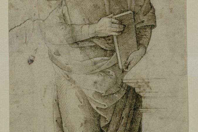 A saint standing with a book in his hand