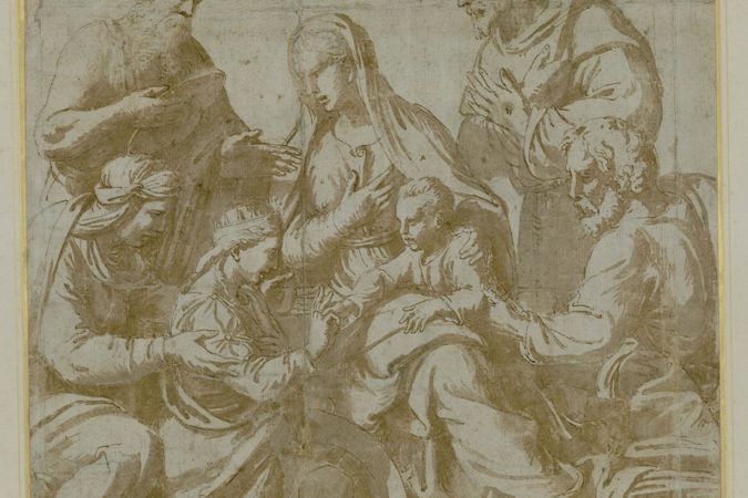 Mariage mystique de sainte Catherine avec des saints