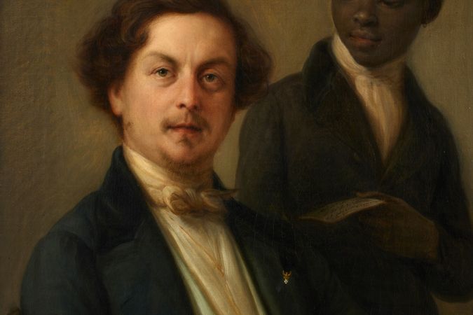 Portrait du comte Giuseppe Manara avec son serviteur éthiopien