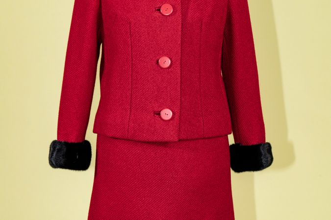 Red shetland wool jacket and skirt