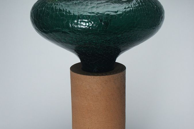 Vase, Serie Terre Cotte mit grünem Glas