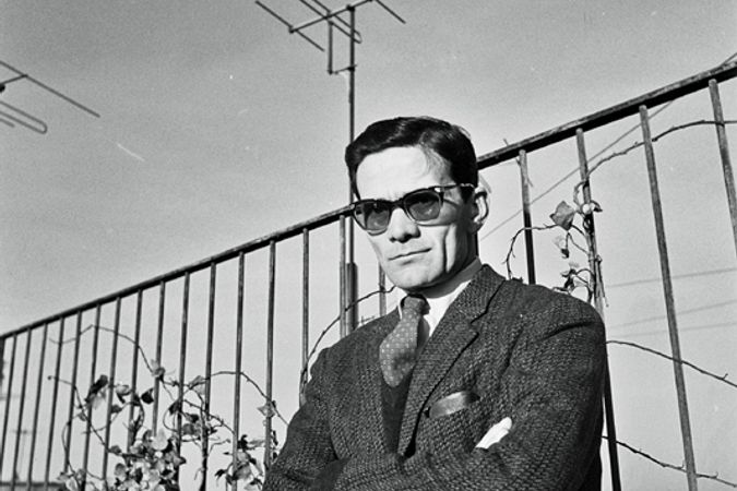 Pier Paolo Pasolini on the roof terrace of the house in Via Giacinto Carini 45