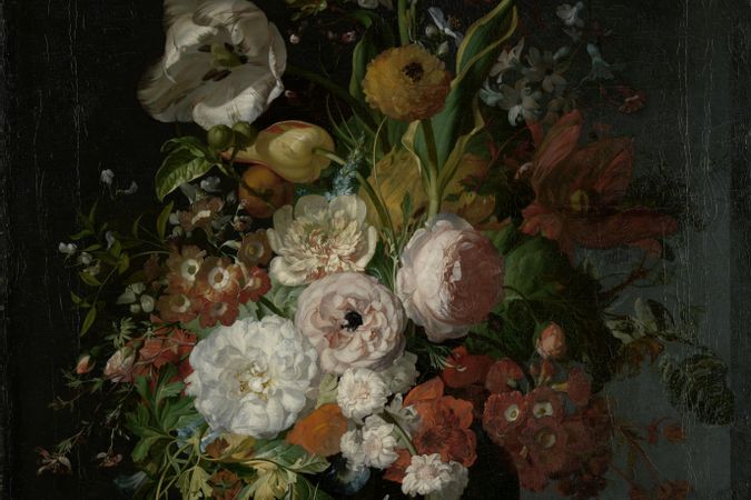 Still life with flowers in glass vase
