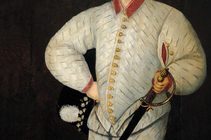 Portrait of a boy in a silver jacket