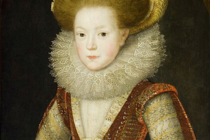 Portrait of a girl with embroidered red and white dress
