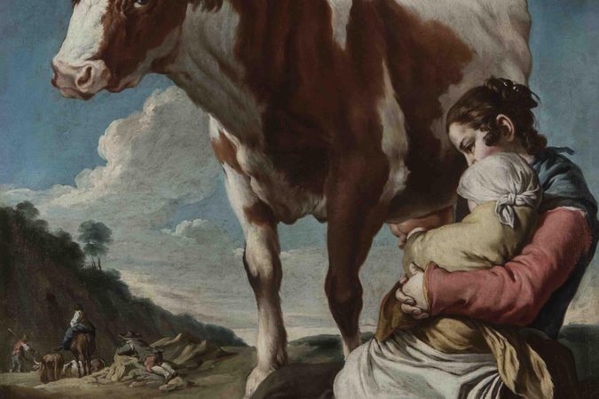 The mother with the child and the cow