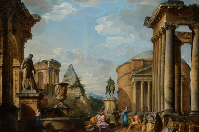 Archaeological capriccio with the sermon of St. Peter