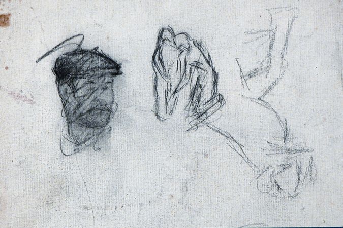 Cabeza de hombre con gorra, y otras figuras (apunte)