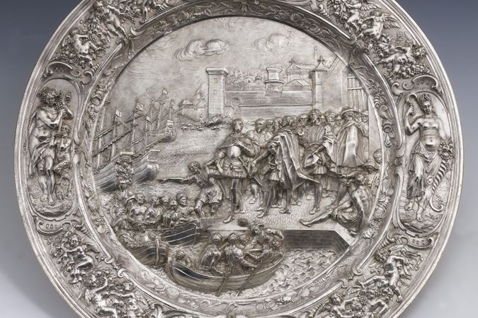 Paradeteller mit der Abfahrt von Christoph Kolumbus von Palos
