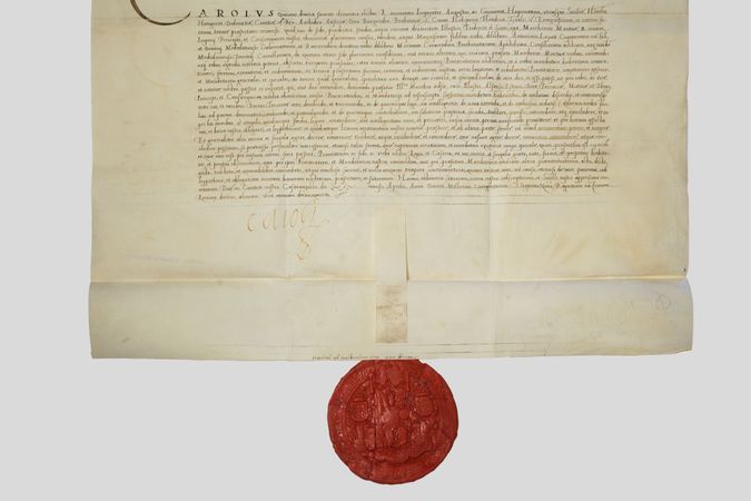 Diplom Karls V. mit Siegel aus rotem Wachs