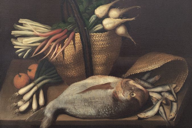 Still life with fish and bag