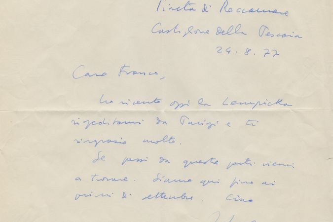 Letter sent by Calvino to Ricci