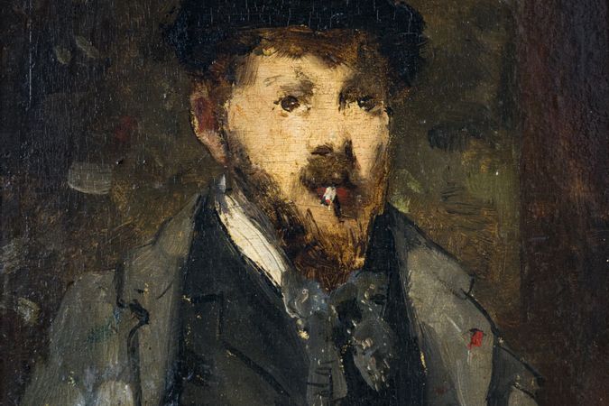 Porträt eines Mannes mit Zylinder und Hu-Zigarette