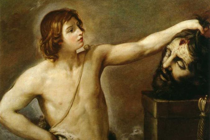 David contempla la cabeza decapitada de Goliat