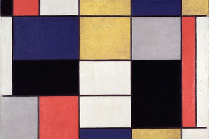 Tolle Komposition A mit Schwarz, Rot, Grau, Gelb und Blau