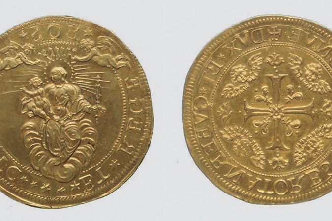 Medaille, die der Heiligen Jungfrau gewidmet ist, die zur Königin von Genua ernannt wurde
