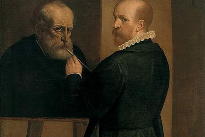 Selbstporträt des Malers beim Malen des Porträts seines Vaters