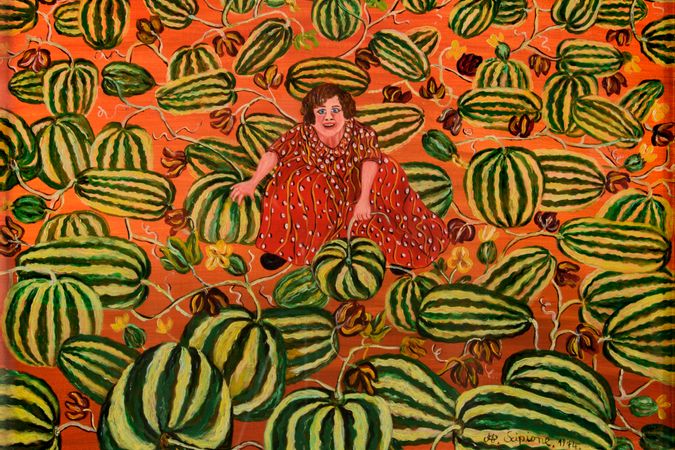 Woman among the watermelons