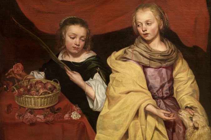 Deux filles sous les traits de Sainte Agnès et Dorotea
