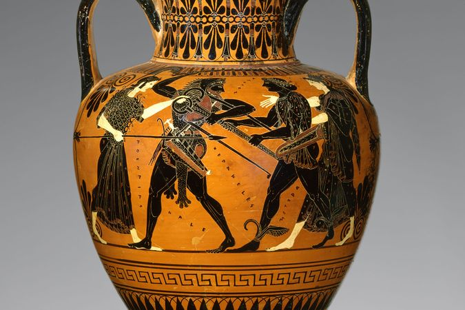 Herakles bestreitet Apollo das Stativ von Delphi