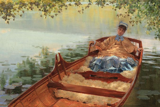 Léontine in a rowboat