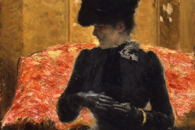 Lady on the red sofa