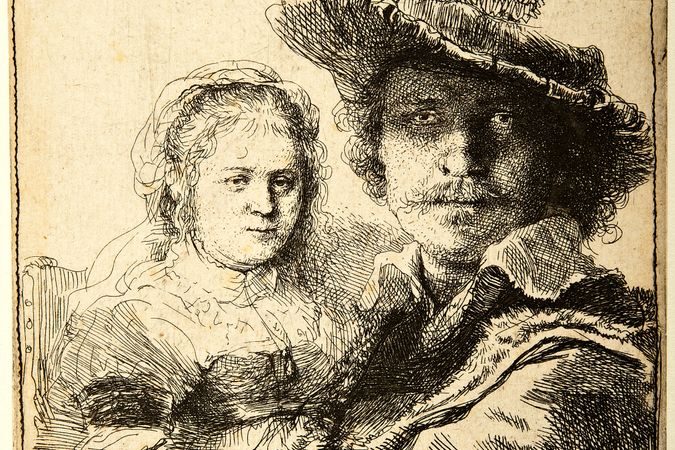Self-portrait with his wife Saskia