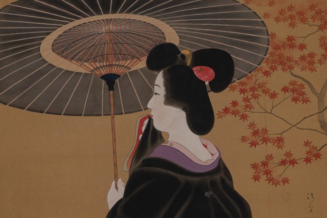 Une geisha avec un parasol