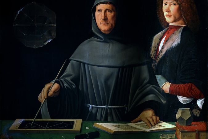 Porträt von fra luca Pacioli mit einer Schülerin