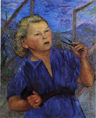 Autoportrait en salopette bleue
