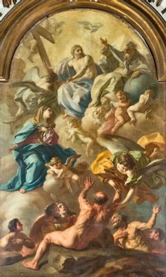 Our Lady intercedes with the Trinity for souls in purgatory