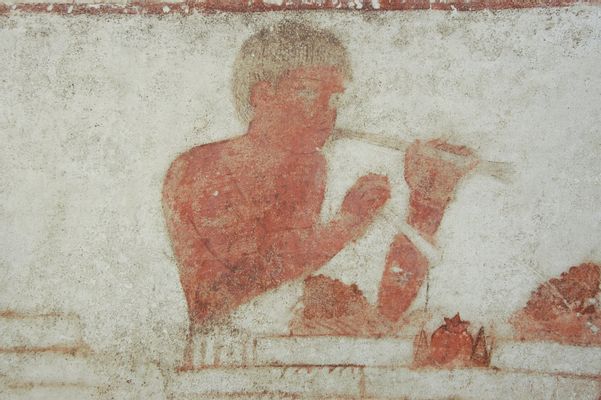 Wandmalerei aus Grab Golini i: Flötenspieler