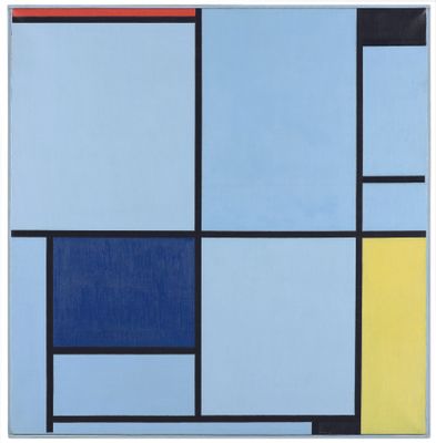 Composition avec rouge, jaune et bleu