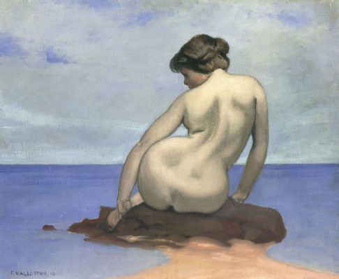 Bather sitting on the rock