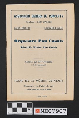 Tenth concert of the academic year 1930-31. Pau Casals Orchestra.